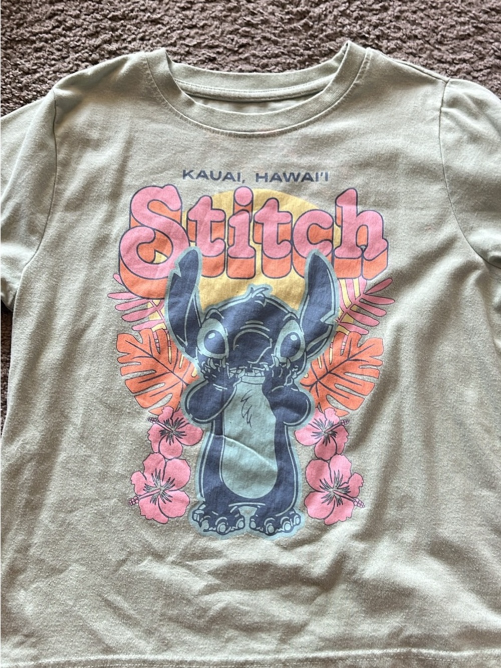 Disney Stitch Graphic Tee for Kids - Olive Green